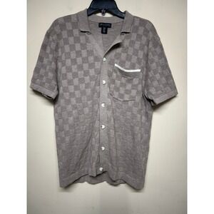 Art of Rhetoric Knit Button Polo Shirt Mens Medium Taupe Check Texture